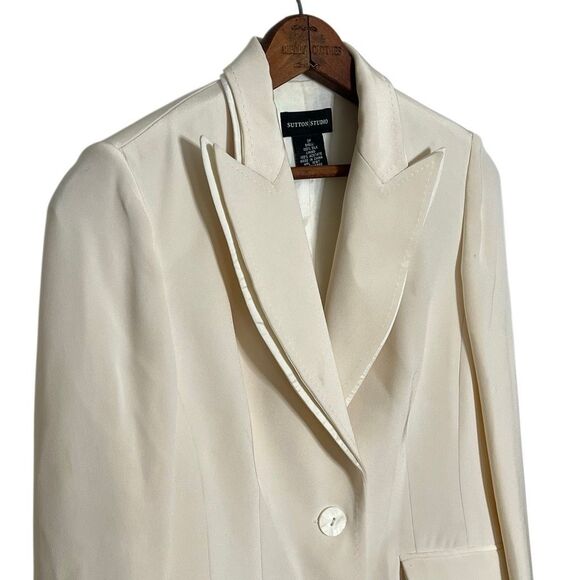 Sutton Studio Silk Single Button Collared Lined Lightweight Blazer Ivory Size 2P - Picture 3 of 12